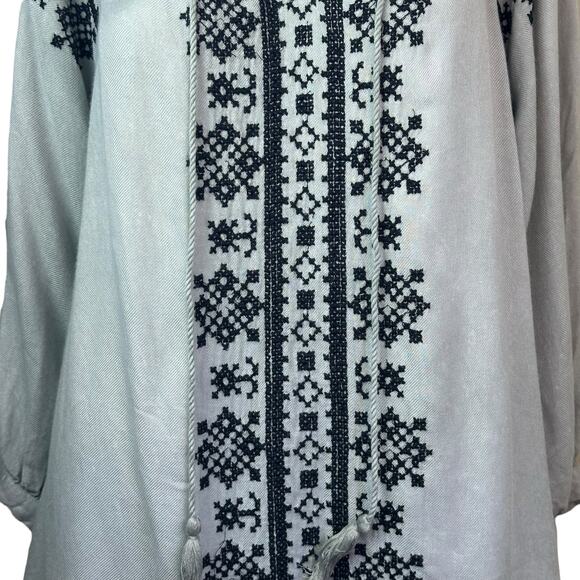 Raga Gray & Black Embroidered Boho Peasant Blouse with Tassels sz S - Picture 4 of 9